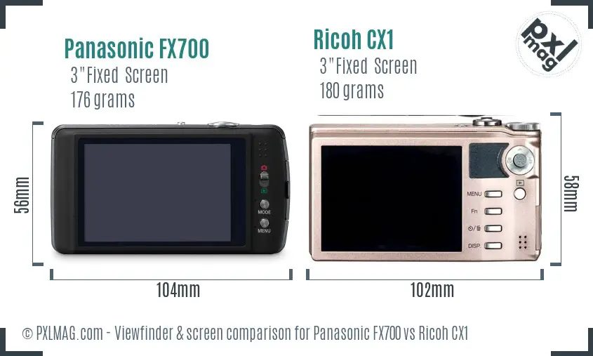 Panasonic FX700 vs Ricoh CX1 Screen and Viewfinder comparison