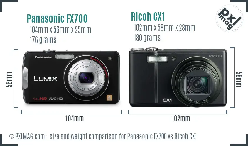 Panasonic FX700 vs Ricoh CX1 size comparison