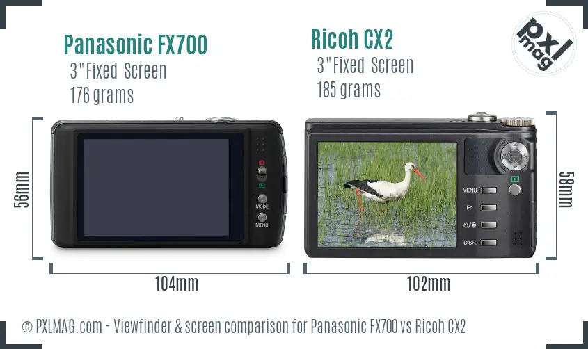 Panasonic FX700 vs Ricoh CX2 Screen and Viewfinder comparison