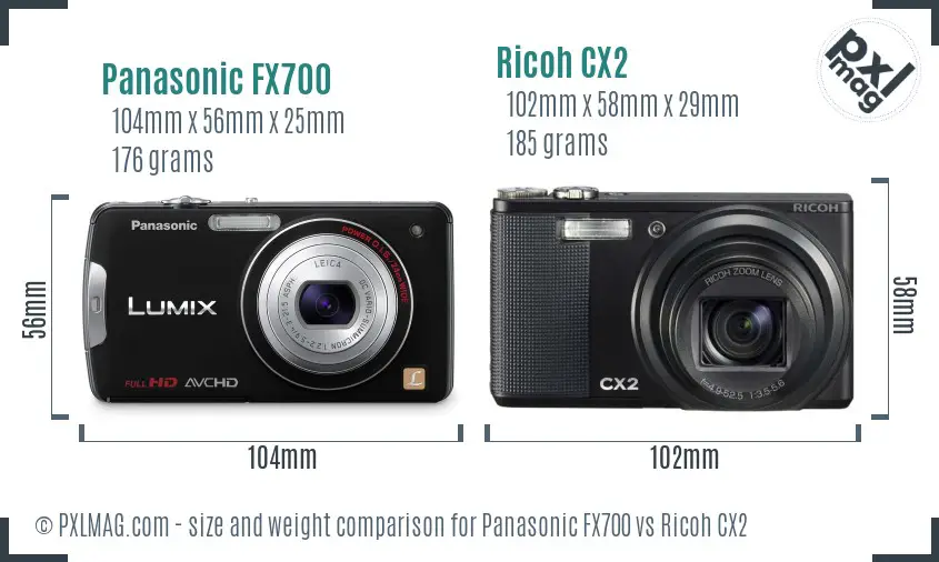 Panasonic FX700 vs Ricoh CX2 size comparison