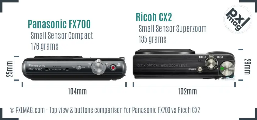 Panasonic FX700 vs Ricoh CX2 top view buttons comparison