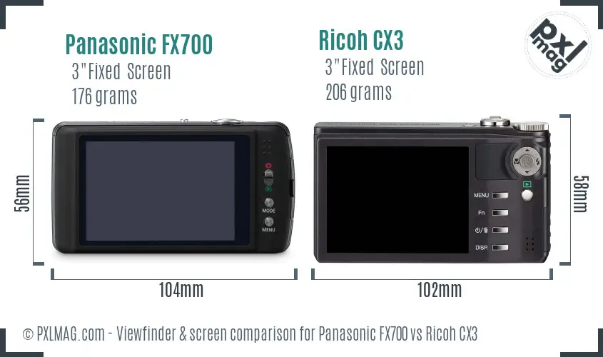 Panasonic FX700 vs Ricoh CX3 Screen and Viewfinder comparison