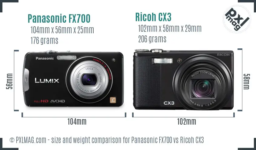 Panasonic FX700 vs Ricoh CX3 size comparison