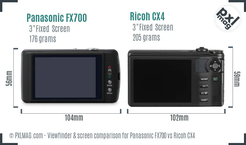 Panasonic FX700 vs Ricoh CX4 Screen and Viewfinder comparison