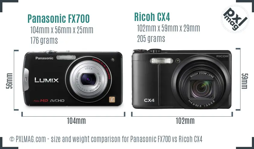Panasonic FX700 vs Ricoh CX4 size comparison
