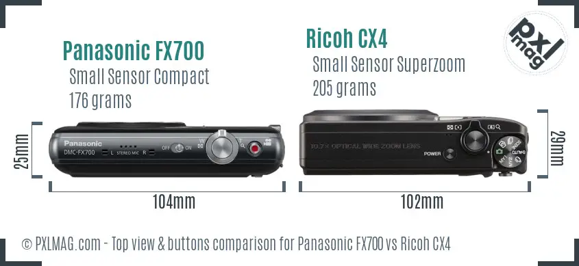 Panasonic FX700 vs Ricoh CX4 top view buttons comparison