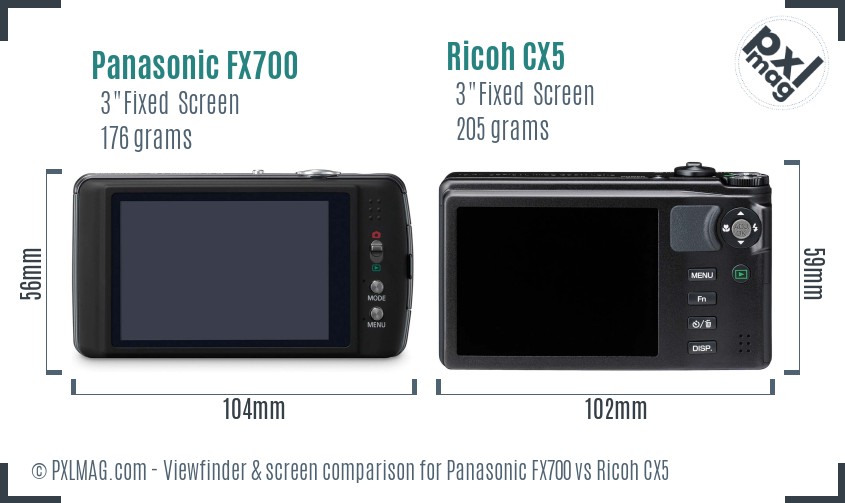 Panasonic FX700 vs Ricoh CX5 Screen and Viewfinder comparison