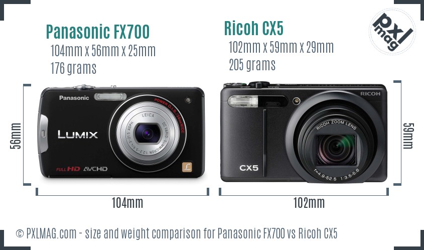 Panasonic FX700 vs Ricoh CX5 size comparison