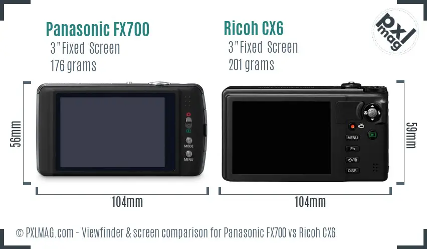 Panasonic FX700 vs Ricoh CX6 Screen and Viewfinder comparison