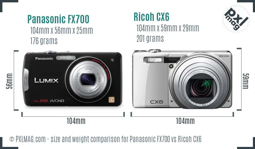 Panasonic FX700 vs Ricoh CX6 size comparison