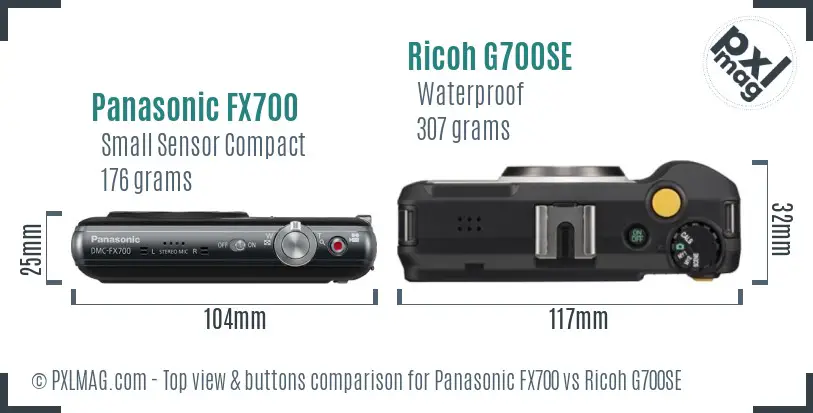 Panasonic FX700 vs Ricoh G700SE top view buttons comparison