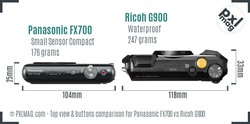 Panasonic FX700 vs Ricoh G900 top view buttons comparison