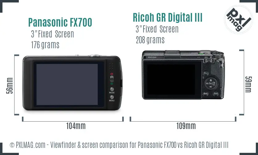 Panasonic FX700 vs Ricoh GR Digital III Screen and Viewfinder comparison
