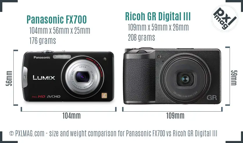 Panasonic FX700 vs Ricoh GR Digital III size comparison