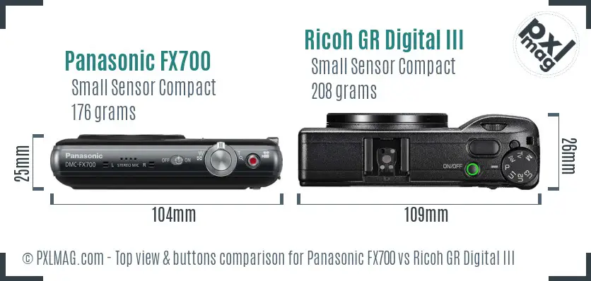 Panasonic FX700 vs Ricoh GR Digital III top view buttons comparison