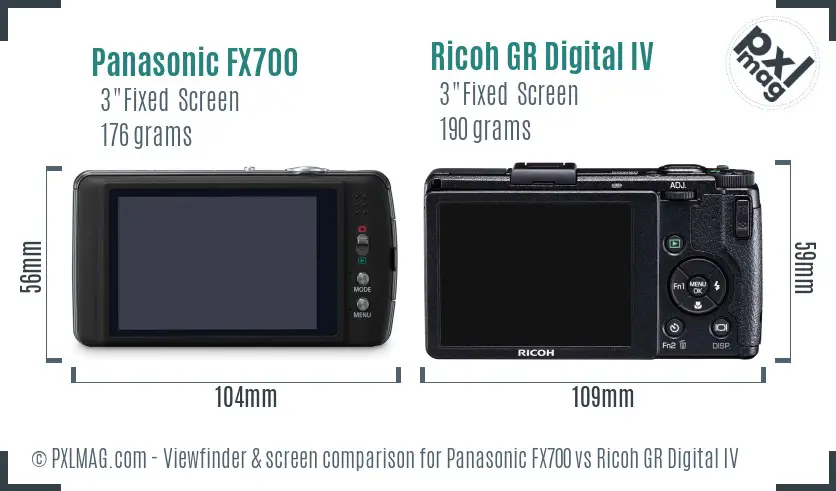 Panasonic FX700 vs Ricoh GR Digital IV Screen and Viewfinder comparison