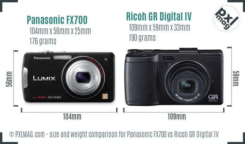 Panasonic FX700 vs Ricoh GR Digital IV size comparison