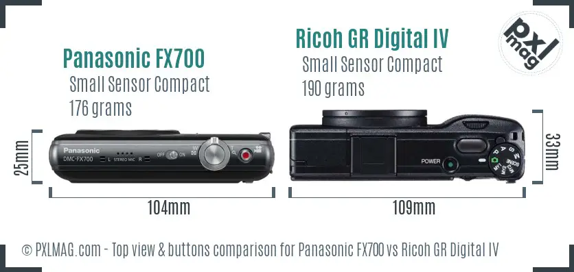 Panasonic FX700 vs Ricoh GR Digital IV top view buttons comparison