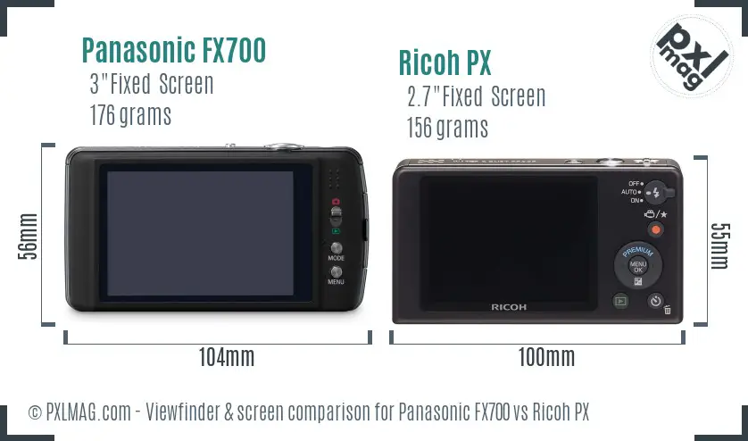 Panasonic FX700 vs Ricoh PX Screen and Viewfinder comparison