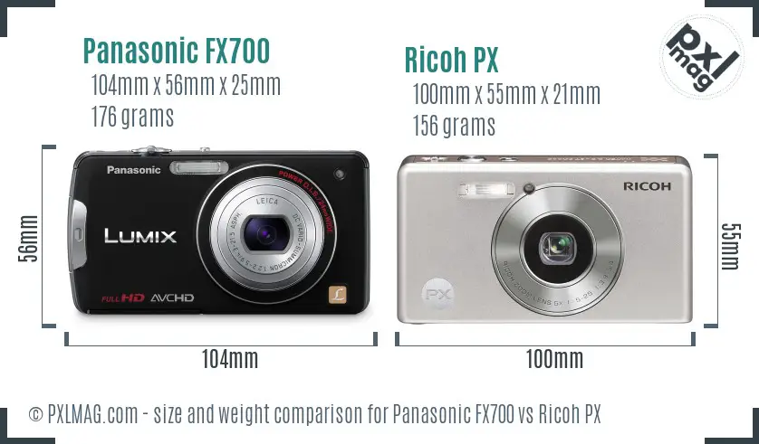 Panasonic FX700 vs Ricoh PX size comparison