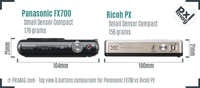 Panasonic FX700 vs Ricoh PX top view buttons comparison