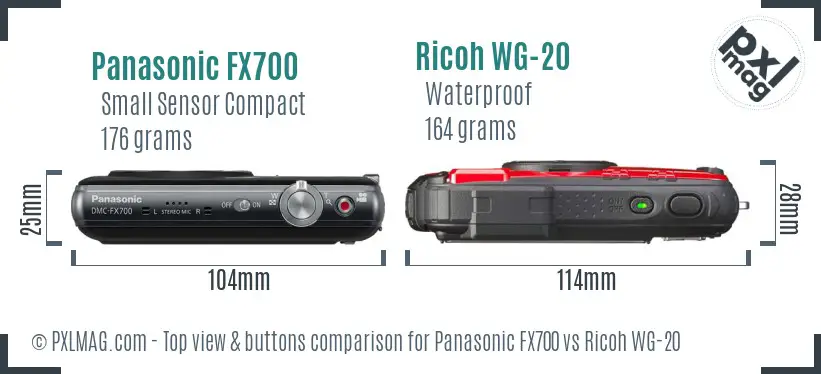 Panasonic FX700 vs Ricoh WG-20 top view buttons comparison Panasonic FX700 vs Ricoh WG-20 top view buttons comparison
