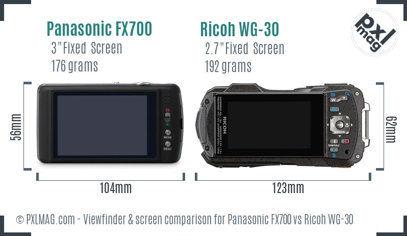 Panasonic FX700 vs Ricoh WG-30 Screen and Viewfinder comparison