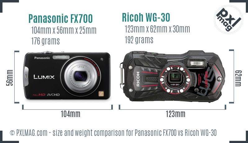 Panasonic FX700 vs Ricoh WG-30 size comparison Panasonic FX700 vs Ricoh WG-30 size comparison