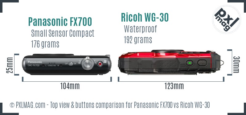 Panasonic FX700 vs Ricoh WG-30 top view buttons comparison