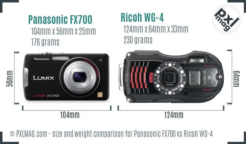 Panasonic FX700 vs Ricoh WG-4 size comparison