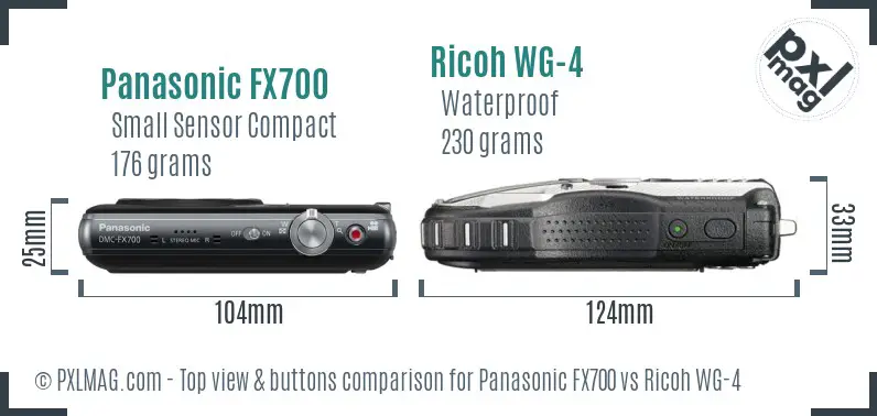 Panasonic FX700 vs Ricoh WG-4 top view buttons comparison