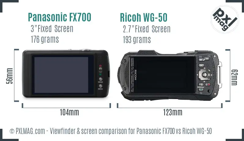 Panasonic FX700 vs Ricoh WG-50 Screen and Viewfinder comparison