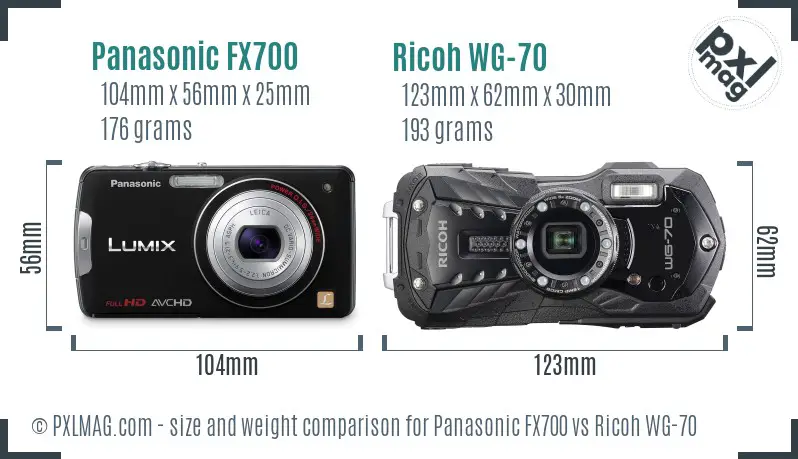 Panasonic FX700 vs Ricoh WG-70 size comparison