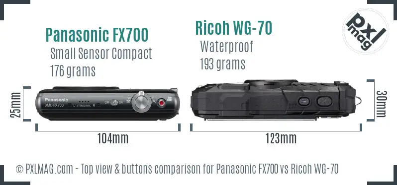 Panasonic FX700 vs Ricoh WG-70 top view buttons comparison