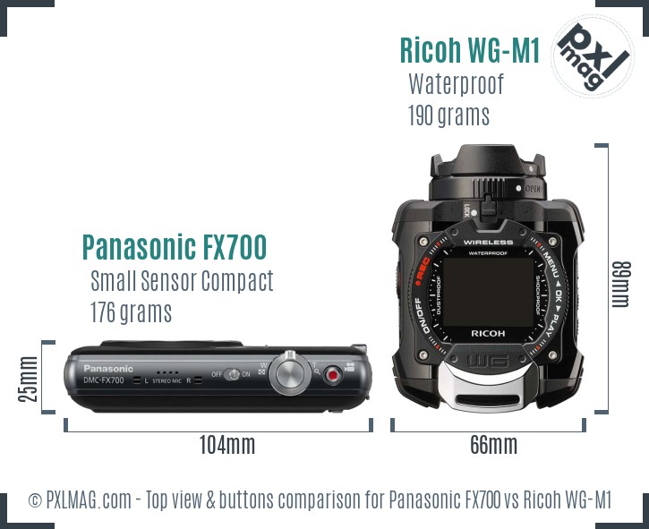Panasonic FX700 vs Ricoh WG-M1 top view buttons comparison