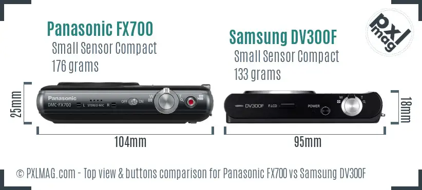 Panasonic FX700 vs Samsung DV300F top view buttons comparison Panasonic FX700 vs Samsung DV300F top view buttons comparison