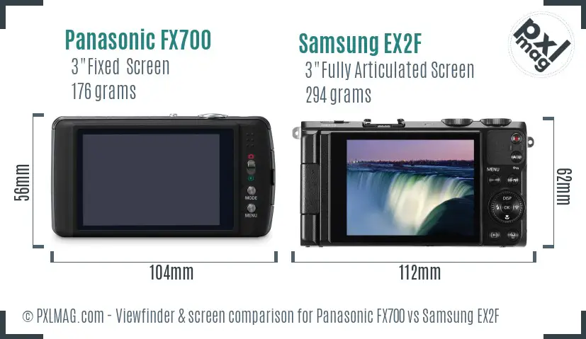 Panasonic FX700 vs Samsung EX2F Screen and Viewfinder comparison