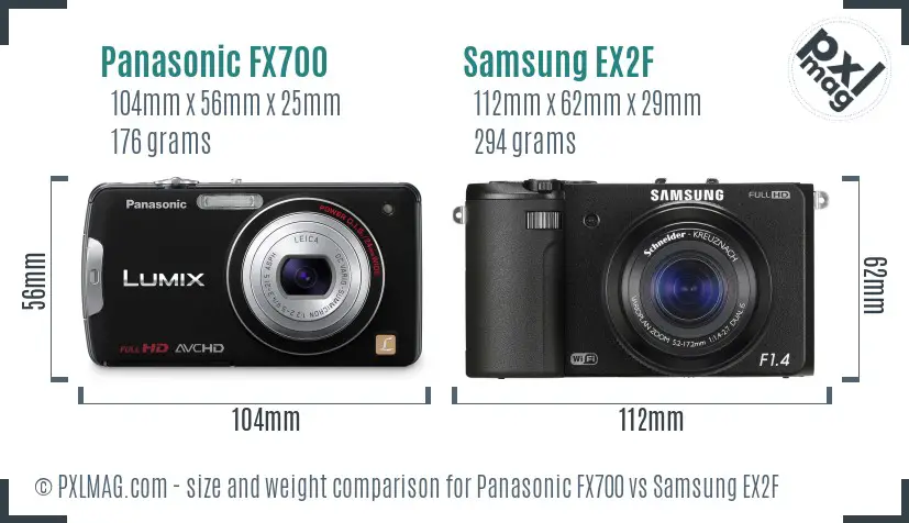 Panasonic FX700 vs Samsung EX2F size comparison