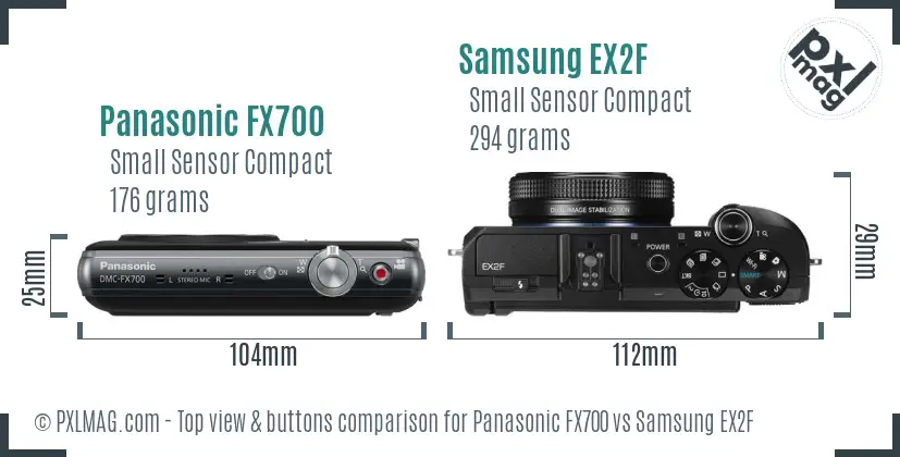 Panasonic FX700 vs Samsung EX2F top view buttons comparison