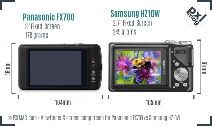 Panasonic FX700 vs Samsung HZ10W Screen and Viewfinder comparison