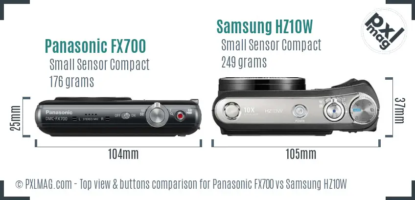 Panasonic FX700 vs Samsung HZ10W top view buttons comparison