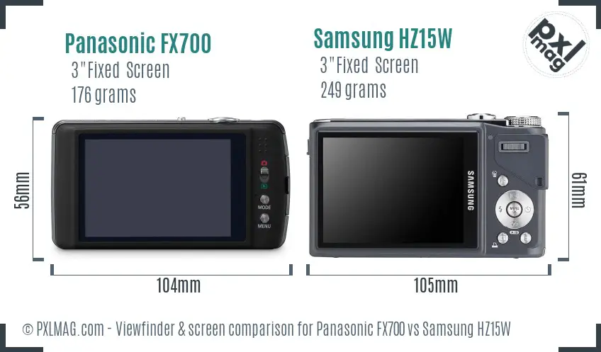 Panasonic FX700 vs Samsung HZ15W Screen and Viewfinder comparison