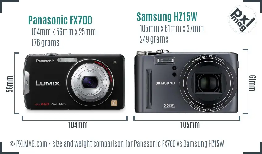 Panasonic FX700 vs Samsung HZ15W size comparison