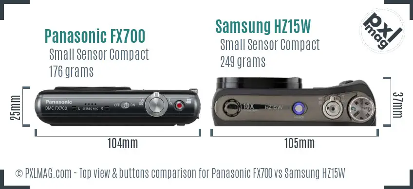 Panasonic FX700 vs Samsung HZ15W top view buttons comparison