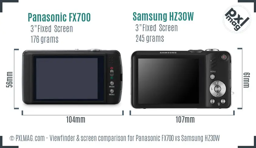 Panasonic FX700 vs Samsung HZ30W Screen and Viewfinder comparison Panasonic FX700 vs Samsung HZ30W Screen and Viewfinder comparison