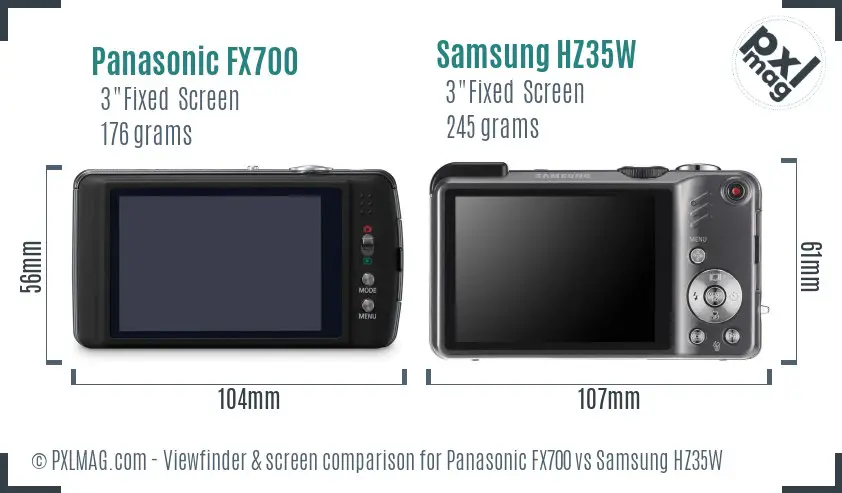 Panasonic FX700 vs Samsung HZ35W Screen and Viewfinder comparison