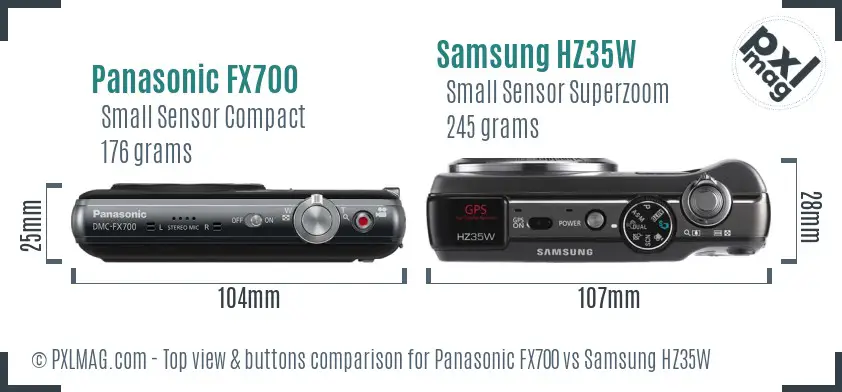 Panasonic FX700 vs Samsung HZ35W top view buttons comparison