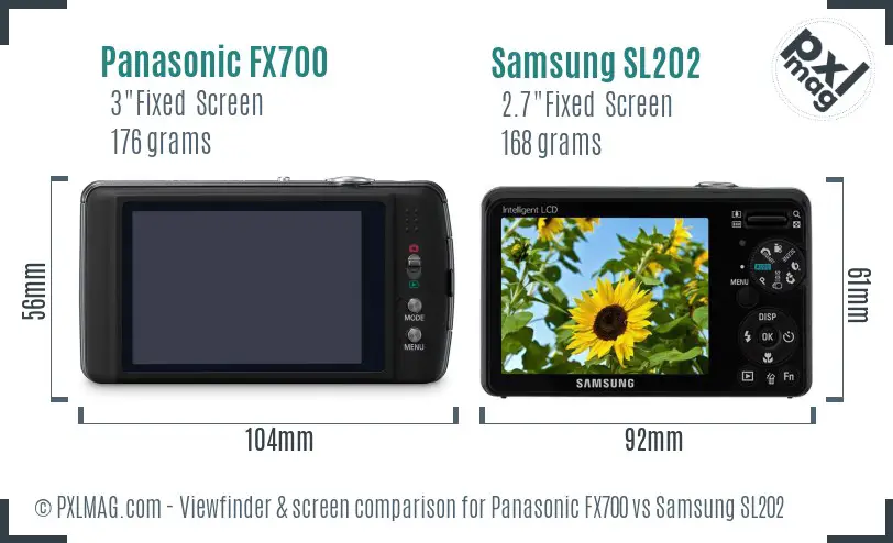 Panasonic FX700 vs Samsung SL202 Screen and Viewfinder comparison