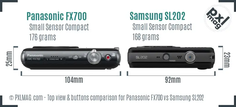 Panasonic FX700 vs Samsung SL202 top view buttons comparison