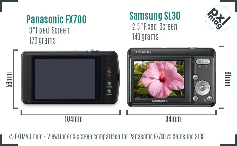Panasonic FX700 vs Samsung SL30 Screen and Viewfinder comparison